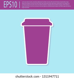 Retro purple Coffee cup icon isolated on turquoise background. Disposable coffee cup with hot coffee. Flat design. Vector Illustration
