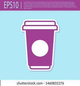 Retro purple Coffee cup icon isolated on turquoise background. Disposable coffee cup with hot coffee. Vector Illustration