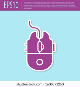 Retro purple Computer mouse gaming icon isolated on turquoise background. Optical with wheel symbol.  Vector Illustration