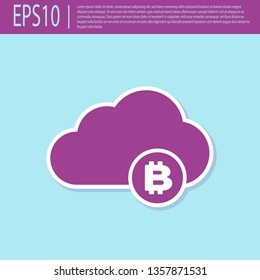 Retro purple Cryptocurrency cloud mining icon isolated on turquoise background. Blockchain technology, bitcoin, digital money market, cryptocoin wallet. Flat design. Vector Illustration