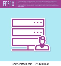 Retro purple Customer care server icon isolated on turquoise background. Tech support concept with male operator. Call center sign. Vector Illustration