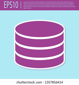 Retro purple Database icon isolated on turquoise background. Network databases, disc with progress bar. Backup concept. Flat design. Vector Illustration