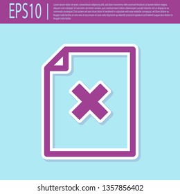 Retro purple Delete file document icon isolated on turquoise background. Rejected document icon. Cross on paper. Flat design. Vector Illustration