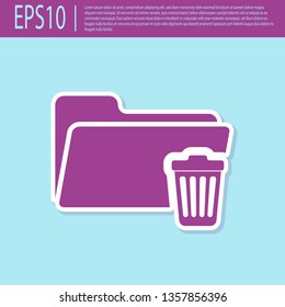Retro purple Delete folder icon isolated on turquoise background. Folder with recycle bin. Delete or error folder. Close computer information folder sign. Flat design. Vector Illustration