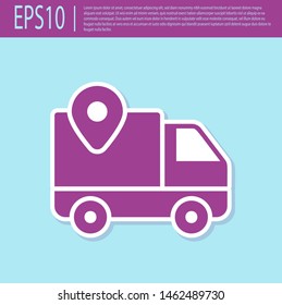 Retro purple Delivery tracking icon isolated on turquoise background. Parcel tracking.  Vector Illustration