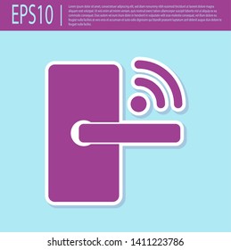 Retro purple Digital door lock with wireless technology for unlock icon isolated on turquoise background. Door handle sign. Security smart home of concept. Vector Illustration