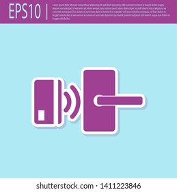 Retro purple Digital door lock with wireless technology for unlock icon isolated on turquoise background. Door handle sign. Security smart home of concept. Vector Illustration