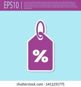 Retro purple Discount percent tag icon isolated on turquoise background. Shopping tag sign. Special offer sign. Discount coupons symbol. Vector Illustration