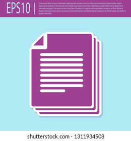 Retro purple Document icon isolated on turquoise background. File icon. Checklist icon. Business concept. Flat design. Vector Illustration