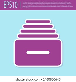 Retro purple Drawer with documents icon isolated on turquoise background. Archive papers drawer. File Cabinet Drawer. Office furniture.  Vector Illustration
