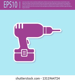 Retro purple Drill machine icon isolated on turquoise background. Flat design. Vector Illustration