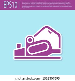 Retro purple Electric planer tool icon isolated on turquoise background.  Vector Illustration