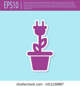 Retro purple Electric saving plug in pot icon isolated on turquoise background. Save energy electricity icon. Environmental protection icon. Bio energy. Vector Illustration