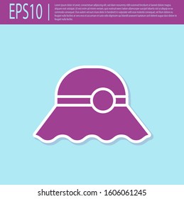 Retro purple Elegant women hat icon isolated on turquoise background.  Vector Illustration