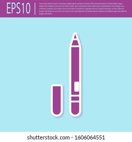 Retro purple Eyeliner, eyebrow icon isolated on turquoise background. Pencil for eyes.  Vector Illustration