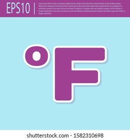 Retro purple Fahrenheit icon isolated on turquoise background.  Vector Illustration