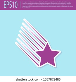 Retro purple Falling star icon isolated on turquoise background. Shooting star with star trail. Meteoroid, meteorite, comet, asteroid, star icon. Flat design. Vector Illustration