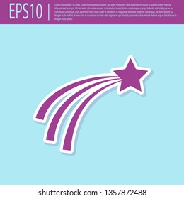 Retro purple Falling star icon isolated on turquoise background. Shooting star with star trail. Meteoroid, meteorite, comet, asteroid, star icon. Flat design. Vector Illustration