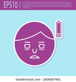 Retro purple Fatigue icon isolated on turquoise background. No energy. Stress symptom. Negative space.  Vector Illustration