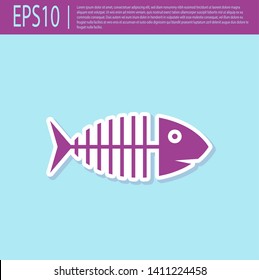 Retro purple Fish skeleton icon isolated on turquoise background. Fish bone sign. Vector Illustration