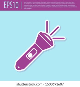 Retro purple Flashlight icon isolated on turquoise background.  Vector Illustration