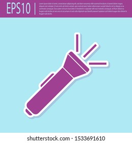 Retro purple Flashlight icon isolated on turquoise background.  Vector Illustration