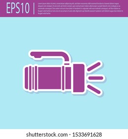 Retro purple Flashlight icon isolated on turquoise background. Tourist flashlight handle.  Vector Illustration