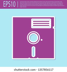 Retro purple Floppy disk in the 5.25-inch icon isolated on turquoise background. Floppy disk for computer data storage. Diskette sign. Flat design. Vector Illustration