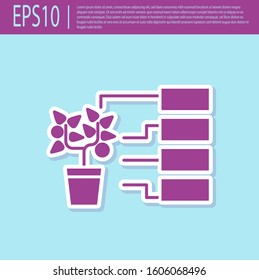 Retro purple Flower analysis icon isolated on turquoise background.  Vector Illustration