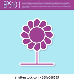 Retro purple Flower icon isolated on turquoise background.  Vector Illustration