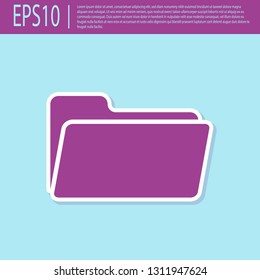 Retro purple Folder icon isolated on turquoise background. Flat design. Vector Illustration