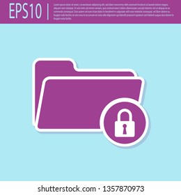 Retro purple Folder and lock icon isolated on turquoise background. Closed folder and padlock. Security, safety, protection concept. Vector Illustration