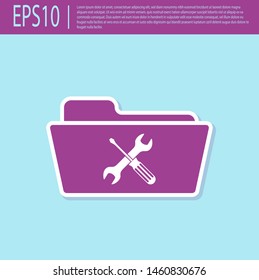 Retro purple Folder with screwdriver and wrench icon isolated on turquoise background. Adjusting, service, setting, maintenance, repair, fixing.  Vector Illustration