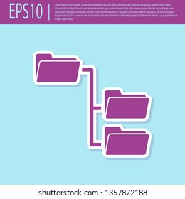 Retro purple Folder tree icon isolated on turquoise background. Computer network file folder organization structure flowchart. Flat design. Vector Illustration