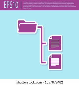 Retro purple Folder tree icon isolated on turquoise background. Computer network file folder organization structure flowchart. Flat design. Vector Illustration