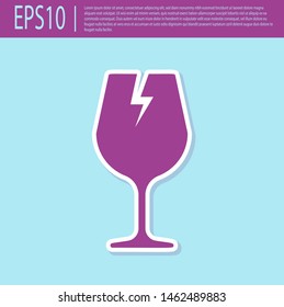 Retro purple Fragile broken glass symbol for delivery boxes icon isolated on turquoise background.  Vector Illustration