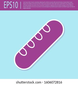 Retro purple French baguette bread icon isolated on turquoise background.  Vector Illustration