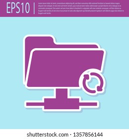 Retro purple FTP sync refresh icon on turquoise background. Concept of software update, transfer protocol, router, teamwork tool management, copy process. Flat design. Vector Illustration