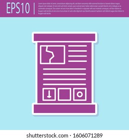 Retro purple Game guide icon isolated on turquoise background. User manual, instruction, guidebook, handbook.  Vector Illustration