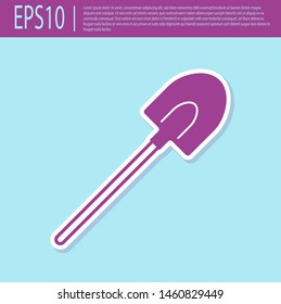 Retro purple Garden shovel icon isolated on turquoise background. Gardening tool. Tool for horticulture, agriculture, farming.  Vector Illustration