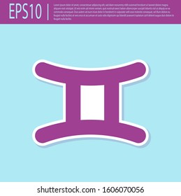 Retro purple Gemini zodiac sign icon isolated on turquoise background. Astrological horoscope collection.  Vector Illustration