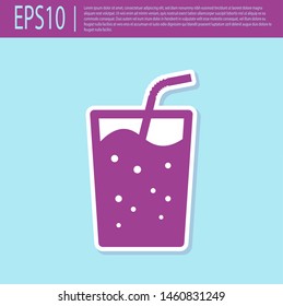 Retro purple Glass with water icon isolated on turquoise background. Soda drink glass with drinking straw. Fresh cold beverage symbol. Vector Illustration