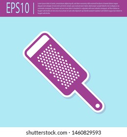 Retro purple Grater icon isolated on turquoise background. Kitchen symbol. Cooking utensil. Cutlery sign.  Vector Illustration