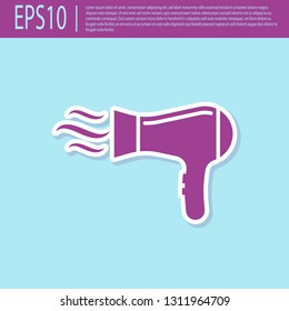 Retro purple Hair dryer icon isolated on turquoise background. Hairdryer sign. Hair drying symbol. Blowing hot air. Flat design. Vector Illustration