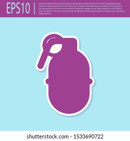 Retro purple Hand grenade icon isolated on turquoise background. Bomb explosion.  Vector Illustration