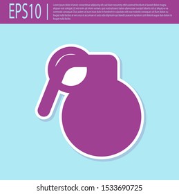 Retro purple Hand grenade icon isolated on turquoise background. Bomb explosion.  Vector Illustration