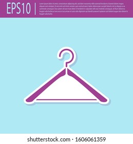 Retro purple Hanger wardrobe icon isolated on turquoise background. Cloakroom icon. Clothes service symbol. Laundry hanger sign.  Vector Illustration