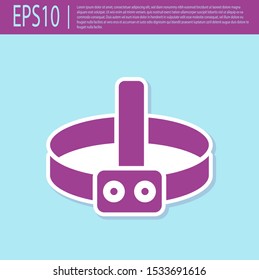 Retro purple Head flashlight icon isolated on turquoise background. Tourist head flashlight. Camping head light.  Vector Illustration