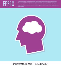 Retro purple Head silhouette with cloud icon isolated on turquoise background. Dreaming sign. Flat design. Vector Illustration