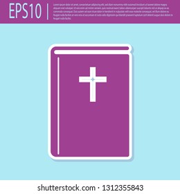 Retro purple Holy bible book icon isolated on turquoise background. Flat design. Vector Illustration